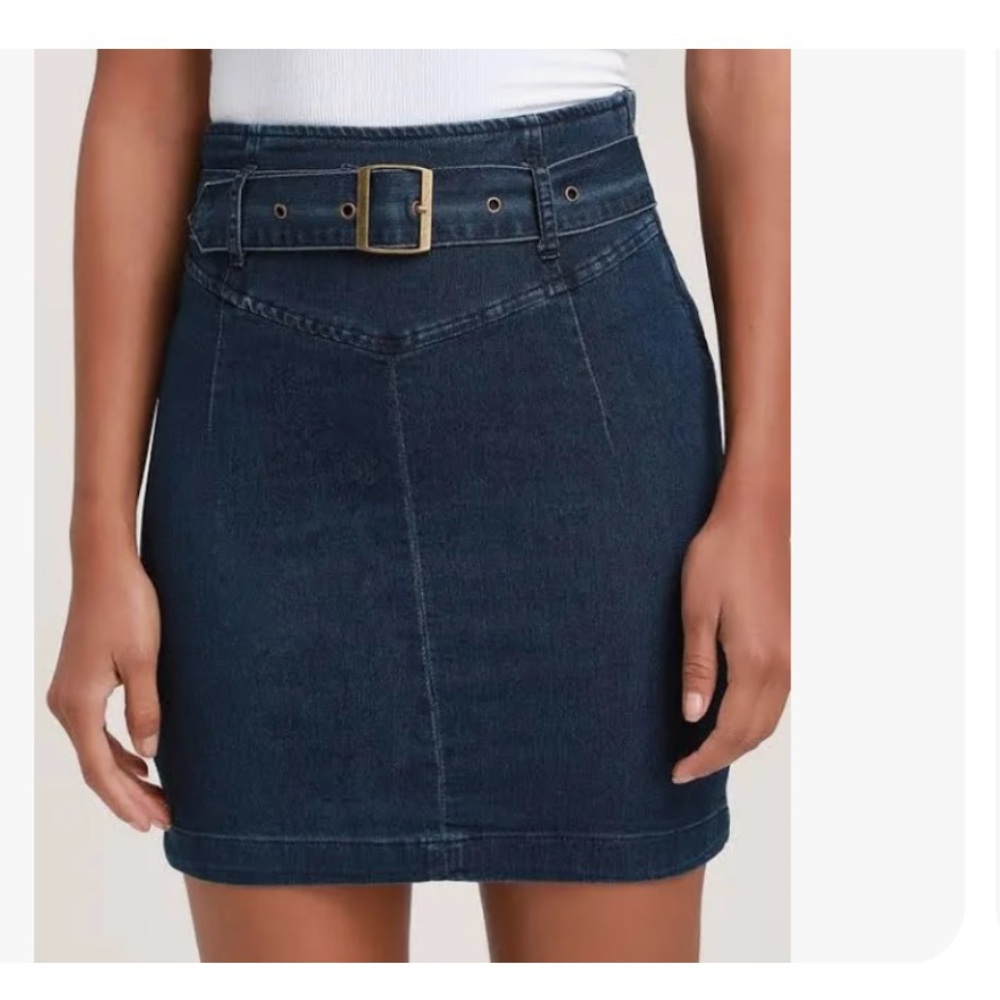 Free People Dark Blue Denim Mini Skirt with Belt